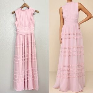 Enchantingly Sweet Blush Pink Chiffon Backless Maxi Dress
